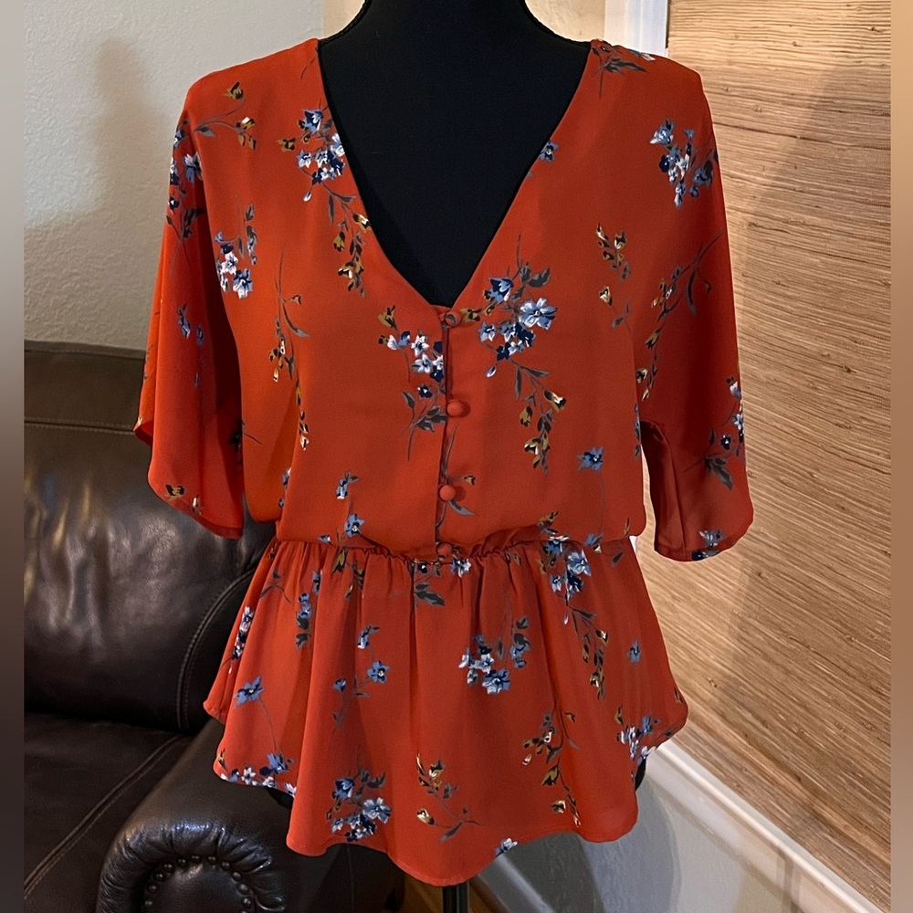Orange Blouse with Flutter Sleeves